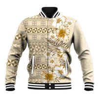 Pasifika Sataoa Pattern Plumeria Vintage Baseball Jacket Beige Tan LT9 Unisex Beige Tan - Polynesian Pride