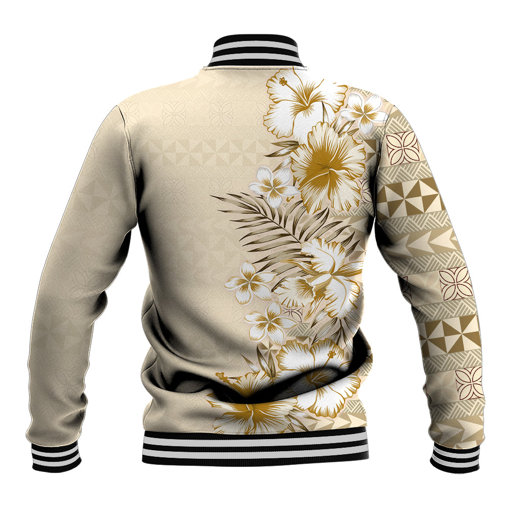 Pasifika Sataoa Pattern Plumeria Vintage Baseball Jacket Beige Tan LT9 - Polynesian Pride