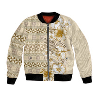 Pasifika Sataoa Pattern Plumeria Vintage Bomber Jacket Beige Tan LT9 Unisex Beige Tan - Polynesian Pride