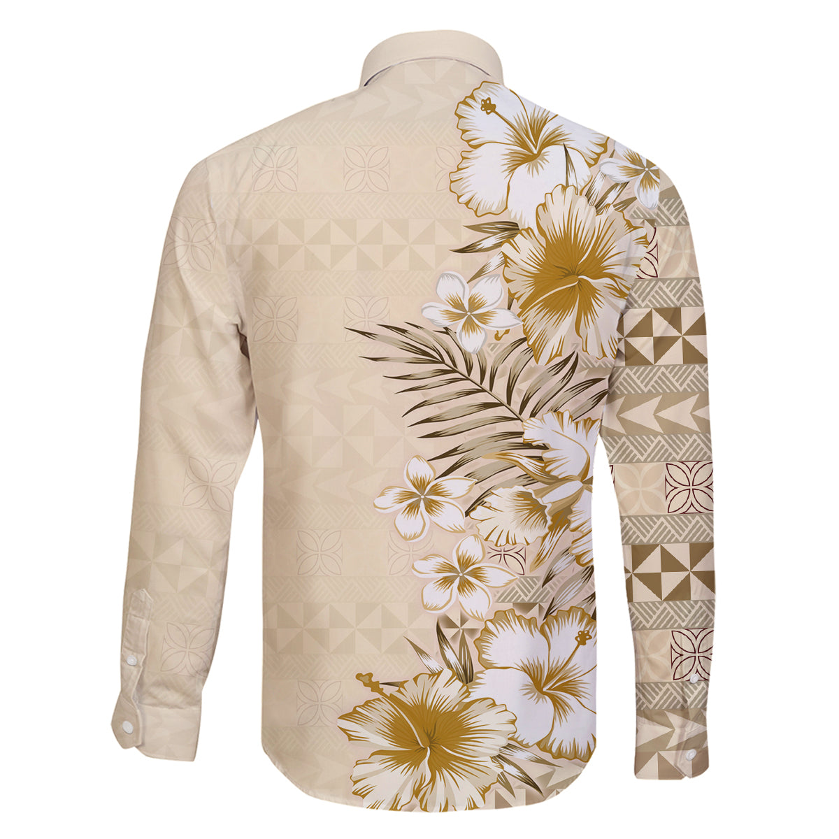 Pasifika Sataoa Pattern Plumeria Vintage Family Matching Tank Maxi Dress and Hawaiian Shirt Beige Tan LT9 - Polynesian Pride