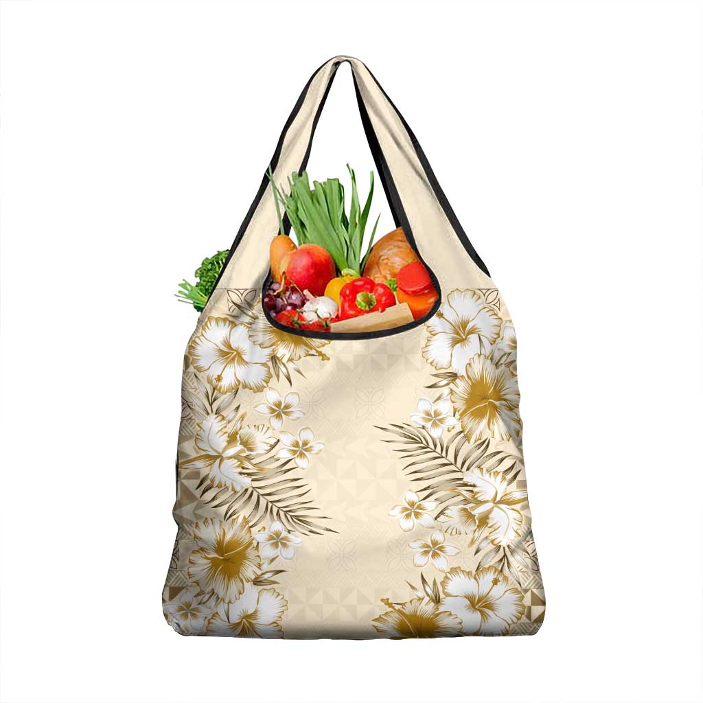 Pasifika Sataoa Pattern Plumeria Vintage Grocery Bag Beige Tan