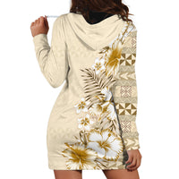 Pasifika Sataoa Pattern Plumeria Vintage Hoodie Dress Beige Tan LT9 - Polynesian Pride