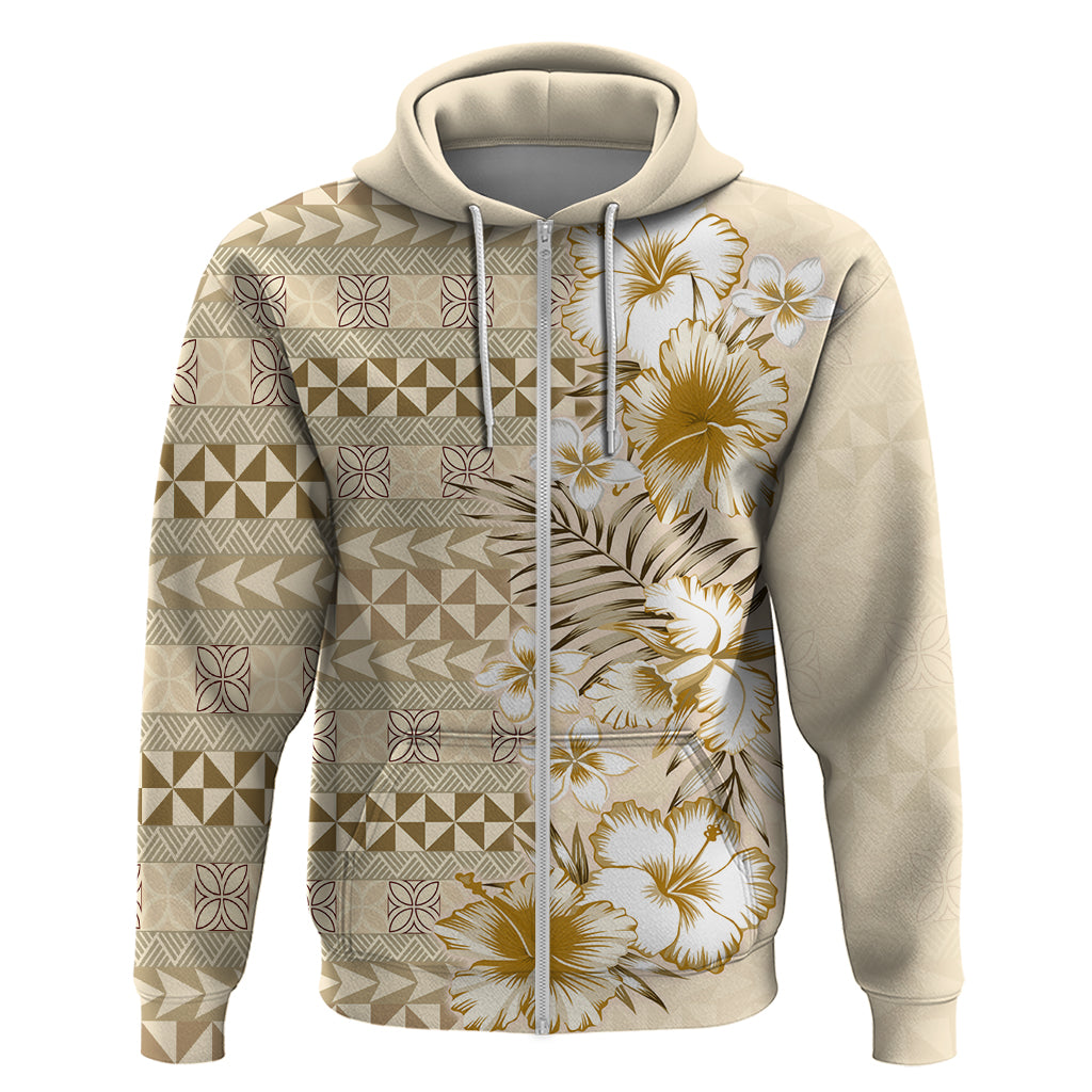 Pasifika Sataoa Pattern Plumeria Vintage Zip Hoodie Beige Tan LT9 Zip Hoodie Beige Tan - Polynesian Pride