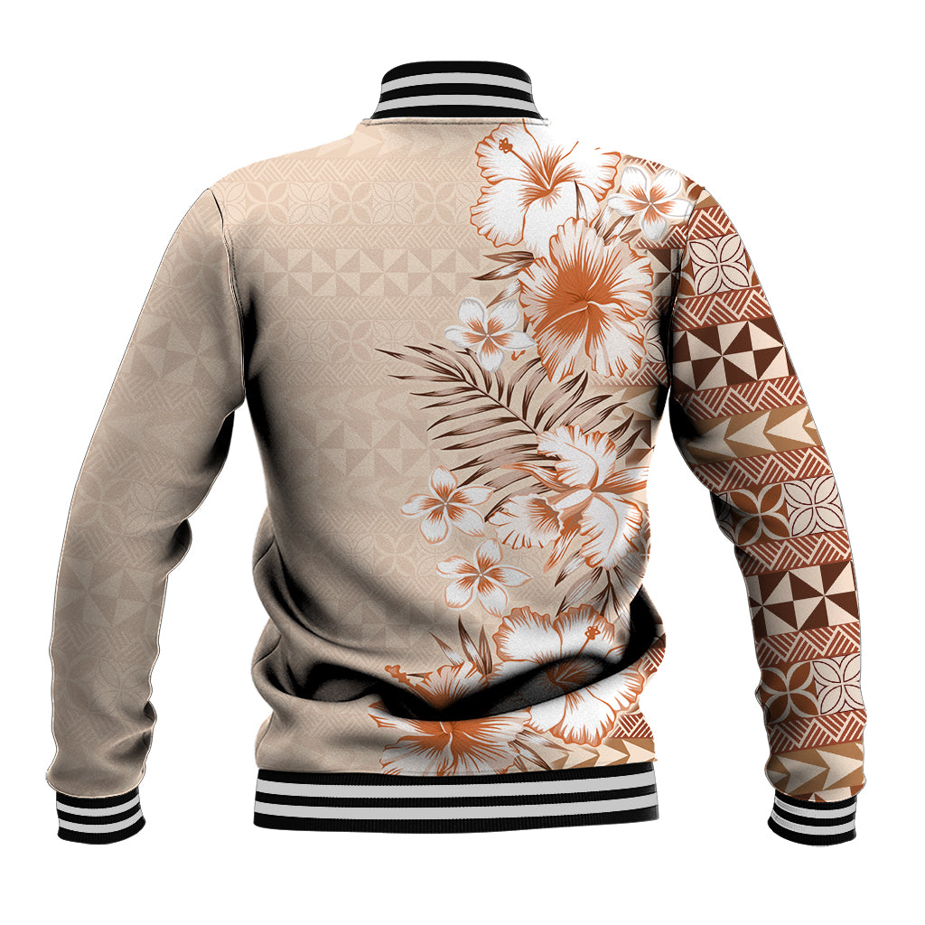 Pasifika Sataoa Pattern Plumeria Vintage Baseball Jacket Brown Beige Tan LT9 - Polynesian Pride