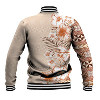 Pasifika Sataoa Pattern Plumeria Vintage Baseball Jacket Brown Beige Tan LT9 - Polynesian Pride