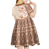 Pasifika Sataoa Pattern Plumeria Vintage Kid Short Sleeve Dress Brown Beige Tan LT9 - Polynesian Pride