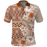 Pasifika Sataoa Pattern Plumeria Vintage Polo Shirt Brown Beige Tan LT9 Brown - Polynesian Pride