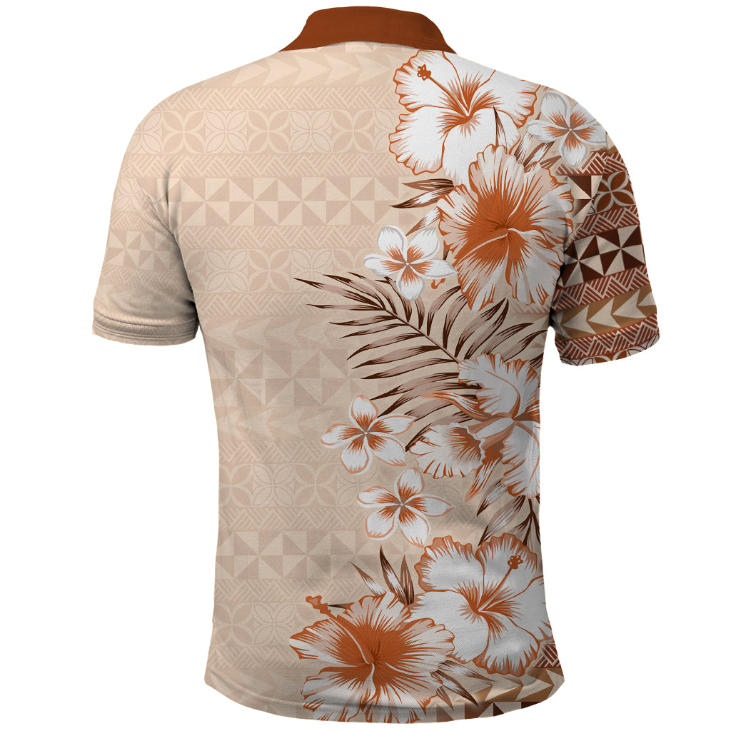Pasifika Sataoa Pattern Plumeria Vintage Polo Shirt Brown Beige Tan LT9 - Polynesian Pride