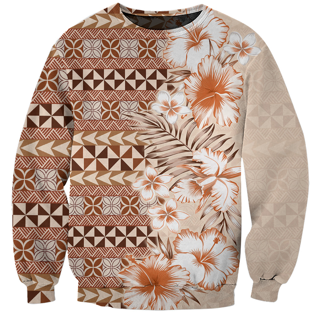 Pasifika Sataoa Pattern Plumeria Vintage Sweatshirt Brown Beige Tan LT9 Unisex Brown - Polynesian Pride