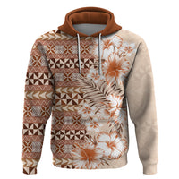 Pasifika Sataoa Pattern Plumeria Vintage Zip Hoodie Brown Beige Tan LT9 Pullover Hoodie Brown - Polynesian Pride