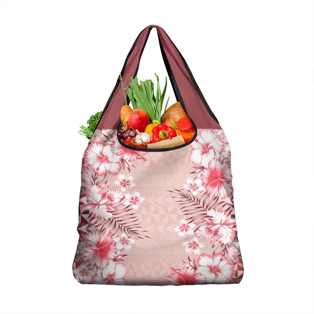 Pasifika Sataoa Pattern Plumeria Vintage Grocery Bag Cherry