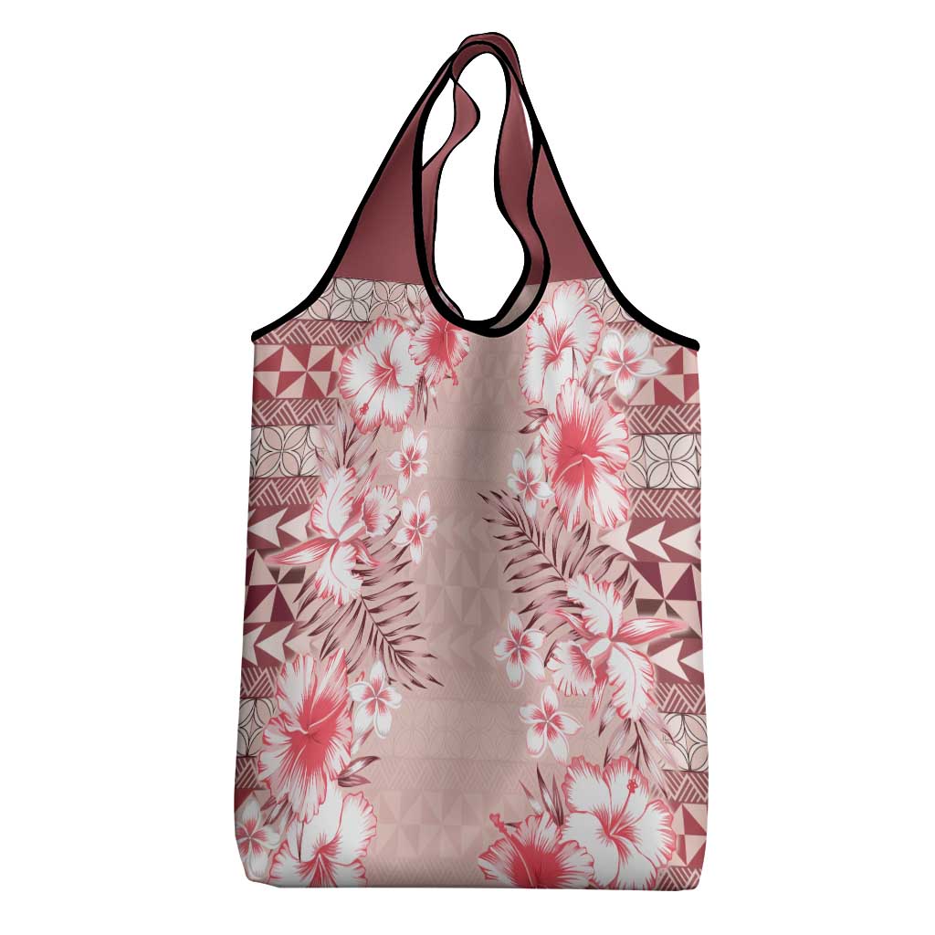 Pasifika Sataoa Pattern Plumeria Vintage Grocery Bag Cherry
