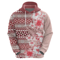 Pasifika Sataoa Pattern Plumeria Vintage Zip Hoodie Cherry LT9 - Polynesian Pride