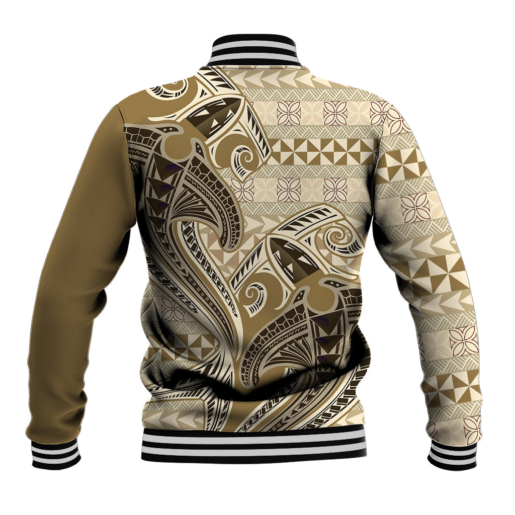 Vintage Hammerhead Shark Valentine Day Baseball Jacket Pasifika Sataoa Pattern - Beige Tan LT9 - Polynesian Pride
