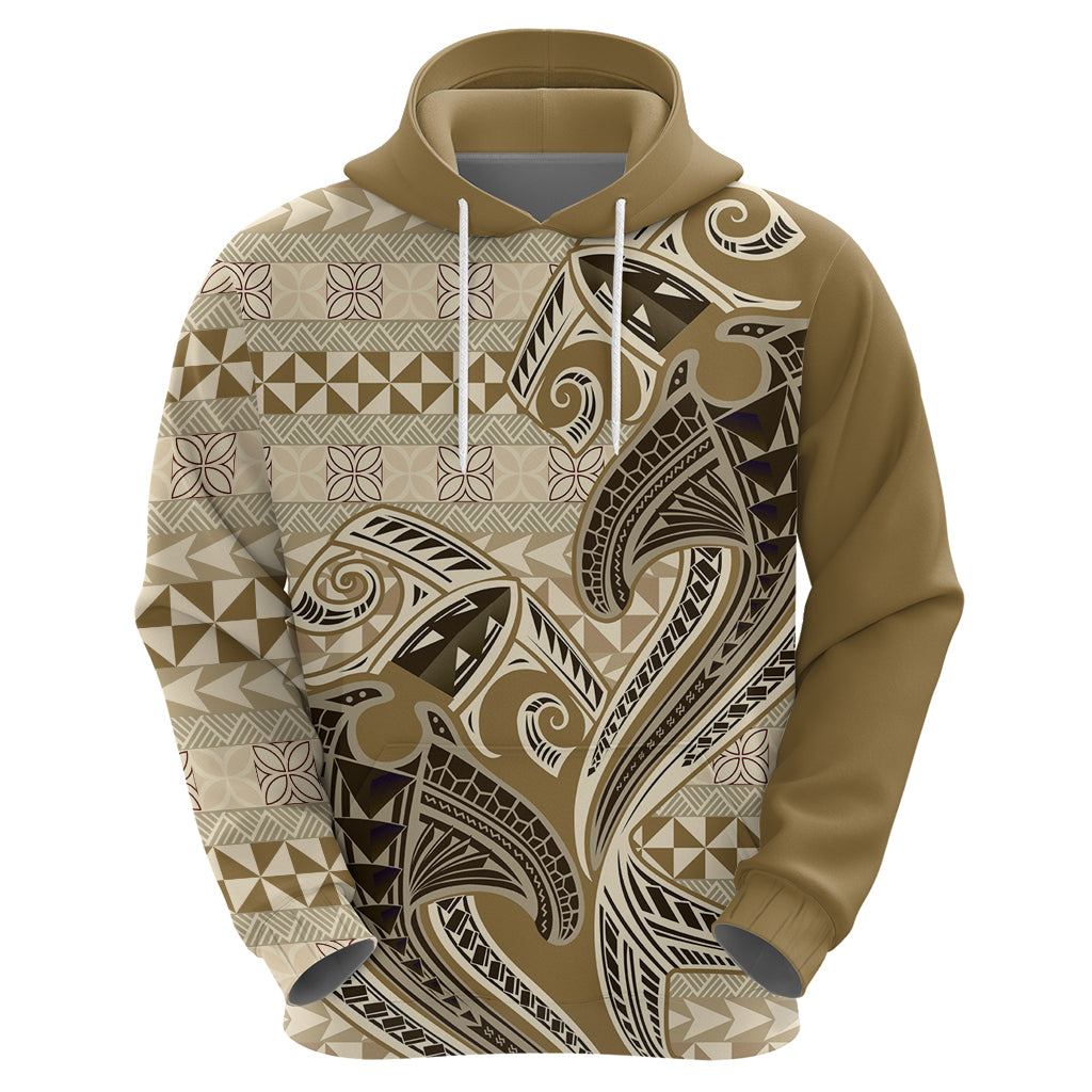 Vintage Hammerhead Shark Valentine Day Hoodie Pasifika Sataoa Pattern - Beige Tan LT9 - Polynesian Pride