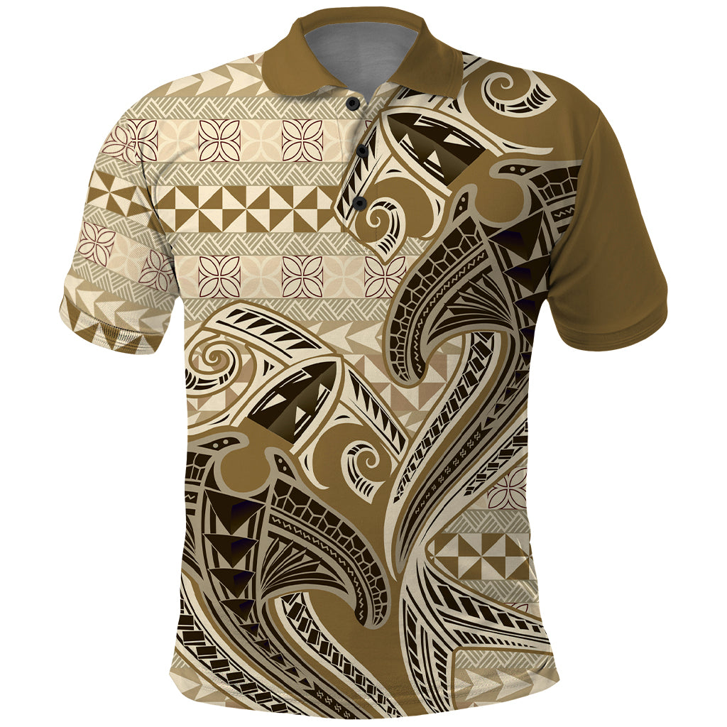 Vintage Hammerhead Shark Valentine Day Polo Shirt Pasifika Sataoa Pattern - Beige Tan LT9 Beige Tan - Polynesian Pride