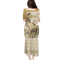 Vintage Hammerhead Shark Valentine Day Puletasi Pasifika Sataoa Pattern - Beige Tan LT9 - Polynesian Pride