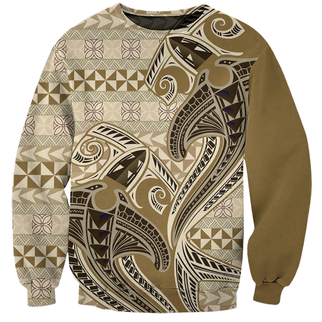 Vintage Hammerhead Shark Valentine Day Sweatshirt Pasifika Sataoa Pattern - Beige Tan LT9 Unisex Beige Tan - Polynesian Pride
