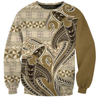 Vintage Hammerhead Shark Valentine Day Sweatshirt Pasifika Sataoa Pattern - Beige Tan LT9 Unisex Beige Tan - Polynesian Pride