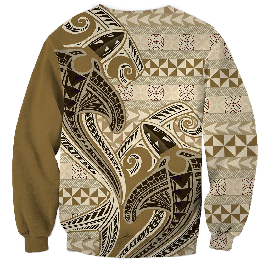 Vintage Hammerhead Shark Valentine Day Sweatshirt Pasifika Sataoa Pattern - Beige Tan LT9 - Polynesian Pride