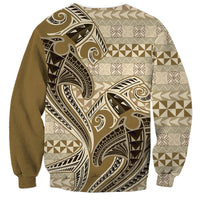 Vintage Hammerhead Shark Valentine Day Sweatshirt Pasifika Sataoa Pattern - Beige Tan LT9 - Polynesian Pride