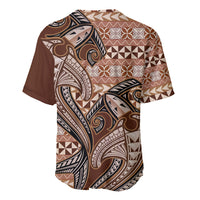 Vintage Hammerhead Shark Valentine Day Baseball Jersey Pasifika Sataoa Pattern - Brown Beige Tan LT9 - Polynesian Pride