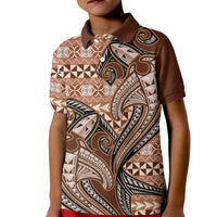 Vintage Hammerhead Shark Valentine Day Kid Polo Shirt Pasifika Sataoa Pattern - Brown Beige Tan LT9 Kid Brown - Polynesian Pride