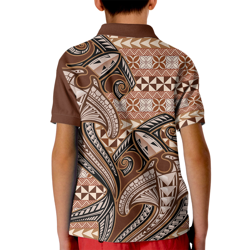 Vintage Hammerhead Shark Valentine Day Kid Polo Shirt Pasifika Sataoa Pattern - Brown Beige Tan LT9 - Polynesian Pride