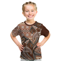 Vintage Hammerhead Shark Valentine Day Kid T Shirt Pasifika Sataoa Pattern - Brown Beige Tan LT9 Brown - Polynesian Pride
