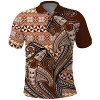 Vintage Hammerhead Shark Valentine Day Polo Shirt Pasifika Sataoa Pattern - Brown Beige Tan LT9 Brown - Polynesian Pride