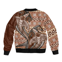 Vintage Hammerhead Shark Valentine Day Sleeve Zip Bomber Jacket Pasifika Sataoa Pattern - Brown Beige Tan LT9 - Polynesian Pride
