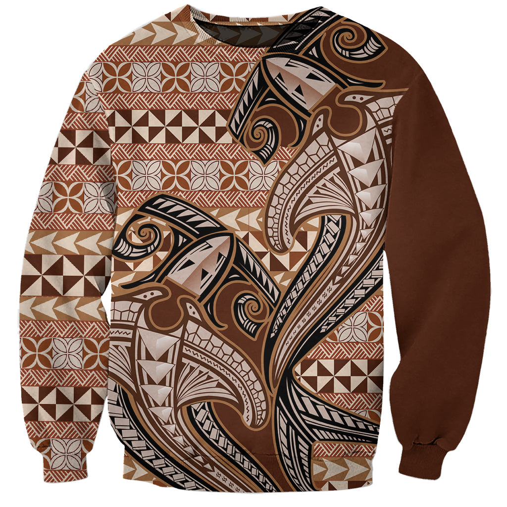 Vintage Hammerhead Shark Valentine Day Sweatshirt Pasifika Sataoa Pattern - Brown Beige Tan LT9 Unisex Brown - Polynesian Pride