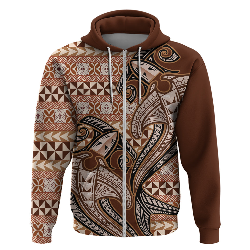 Vintage Hammerhead Shark Valentine Day Zip Hoodie Pasifika Sataoa Pattern - Brown Beige Tan LT9 Zip Hoodie Brown - Polynesian Pride
