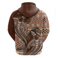 Vintage Hammerhead Shark Valentine Day Zip Hoodie Pasifika Sataoa Pattern - Brown Beige Tan LT9 - Polynesian Pride