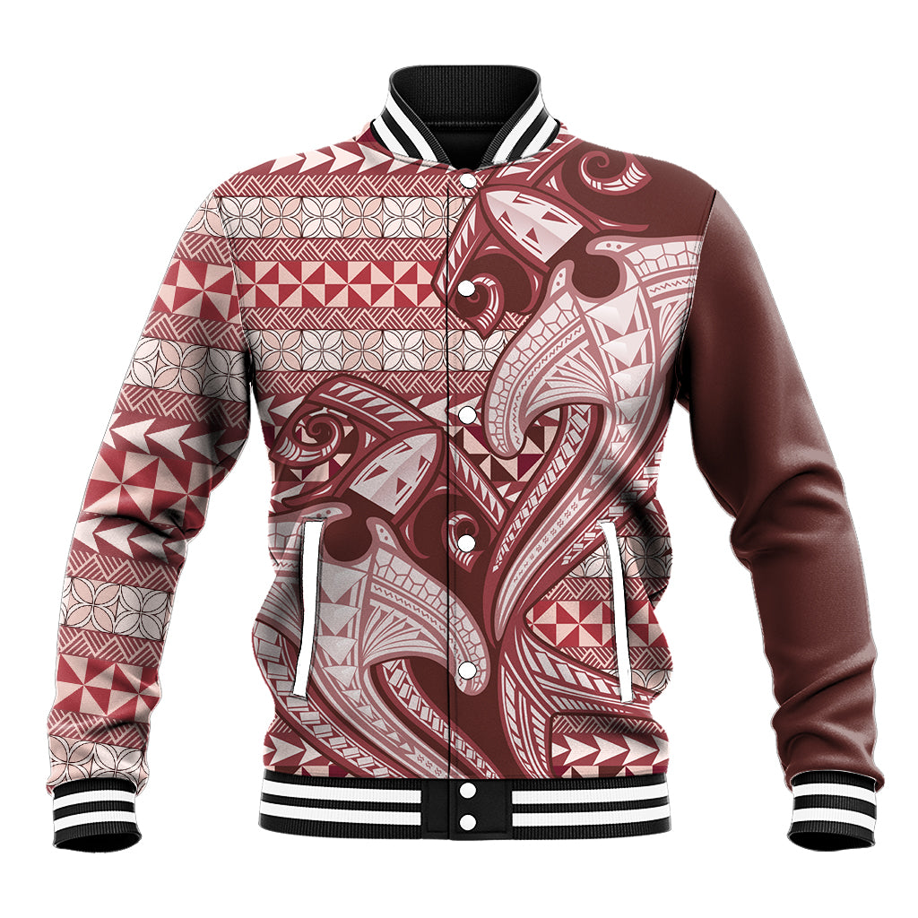 Vintage Hammerhead Shark Valentine Day Baseball Jacket Pasifika Sataoa Pattern - Cherry LT9 Unisex Cherry - Polynesian Pride