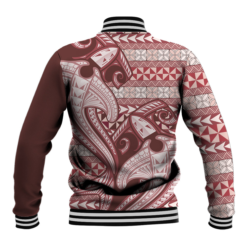 Vintage Hammerhead Shark Valentine Day Baseball Jacket Pasifika Sataoa Pattern - Cherry LT9 - Polynesian Pride