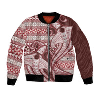 Vintage Hammerhead Shark Valentine Day Bomber Jacket Pasifika Sataoa Pattern - Cherry LT9 Unisex Cherry - Polynesian Pride