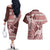 Vintage Hammerhead Shark Valentine Day Couples Matching Off The Shoulder Long Sleeve Dress and Hawaiian Shirt Pasifika Sataoa Pattern - Cherry LT9 - Polynesian Pride