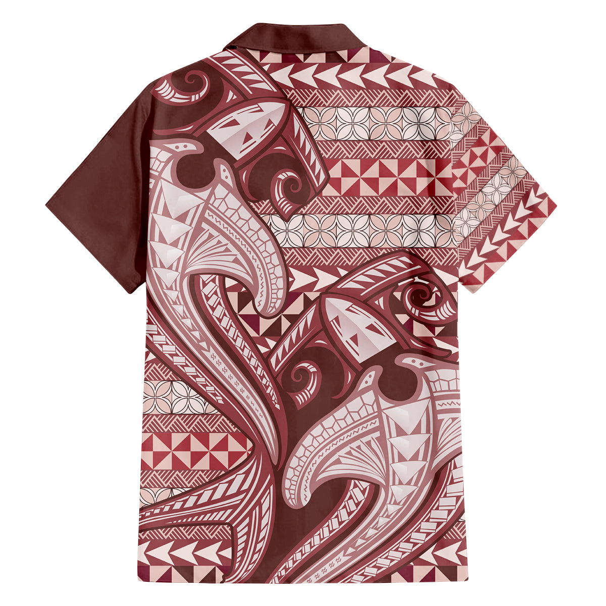 Vintage Hammerhead Shark Valentine Day Family Matching Off Shoulder Short Dress and Hawaiian Shirt Pasifika Sataoa Pattern - Cherry LT9 - Polynesian Pride