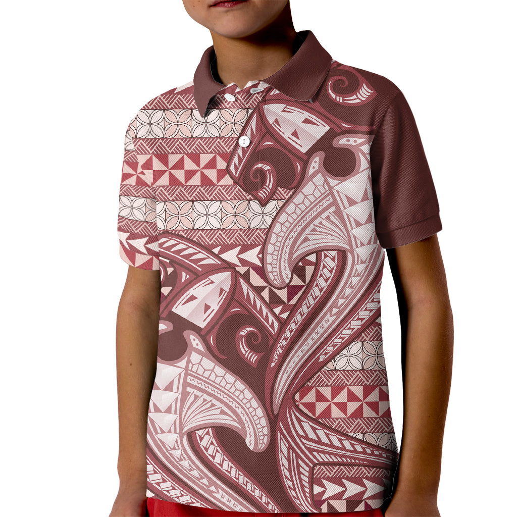 Vintage Hammerhead Shark Valentine Day Kid Polo Shirt Pasifika Sataoa Pattern - Cherry LT9 Kid Cherry - Polynesian Pride