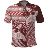 Vintage Hammerhead Shark Valentine Day Polo Shirt Pasifika Sataoa Pattern - Cherry LT9 Cherry - Polynesian Pride