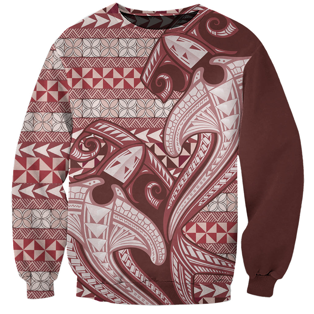 Vintage Hammerhead Shark Valentine Day Sweatshirt Pasifika Sataoa Pattern - Cherry LT9 Unisex Cherry - Polynesian Pride