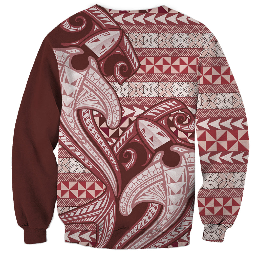 Vintage Hammerhead Shark Valentine Day Sweatshirt Pasifika Sataoa Pattern - Cherry LT9 - Polynesian Pride