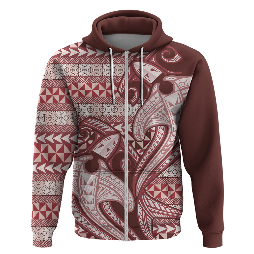 Vintage Hammerhead Shark Valentine Day Zip Hoodie Pasifika Sataoa Pattern - Cherry LT9 Zip Hoodie Cherry - Polynesian Pride