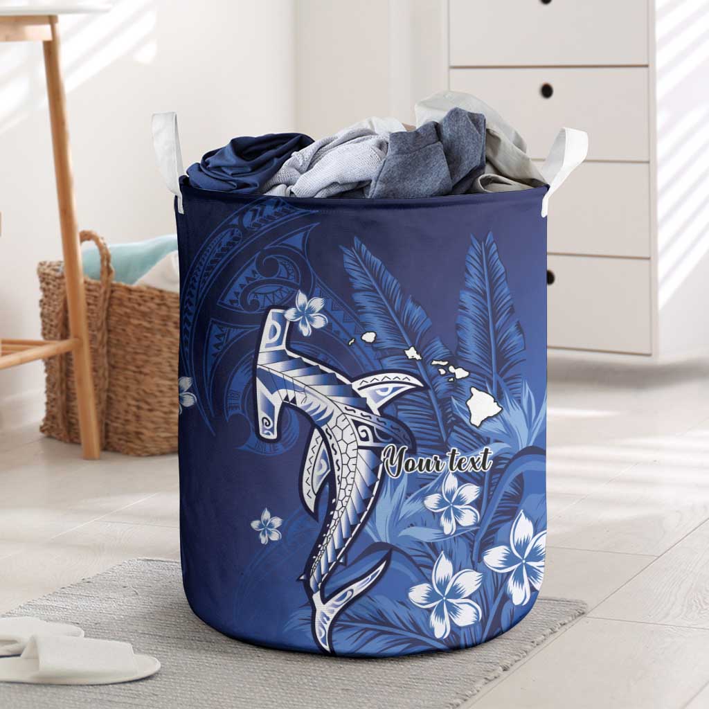Personalized Hawaiian Maori Hammerhead Shark Laundry Basket Polu Plumeria - Polynesian Pride