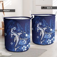 Personalized Hawaiian Maori Hammerhead Shark Laundry Basket Polu Plumeria - Polynesian Pride