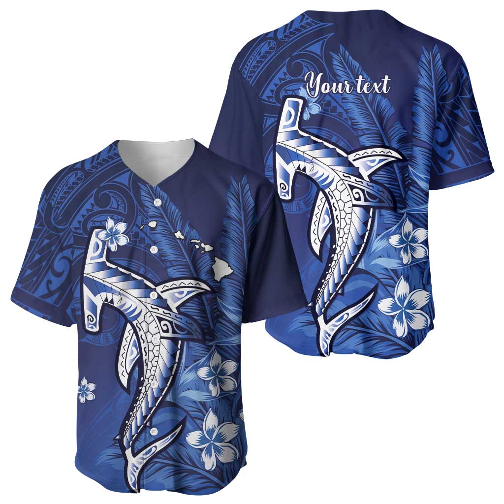 Personalized Hawaiian Maori Hammerhead Shark Baseball Jersey Polu Plumeria - Polynesian Pride