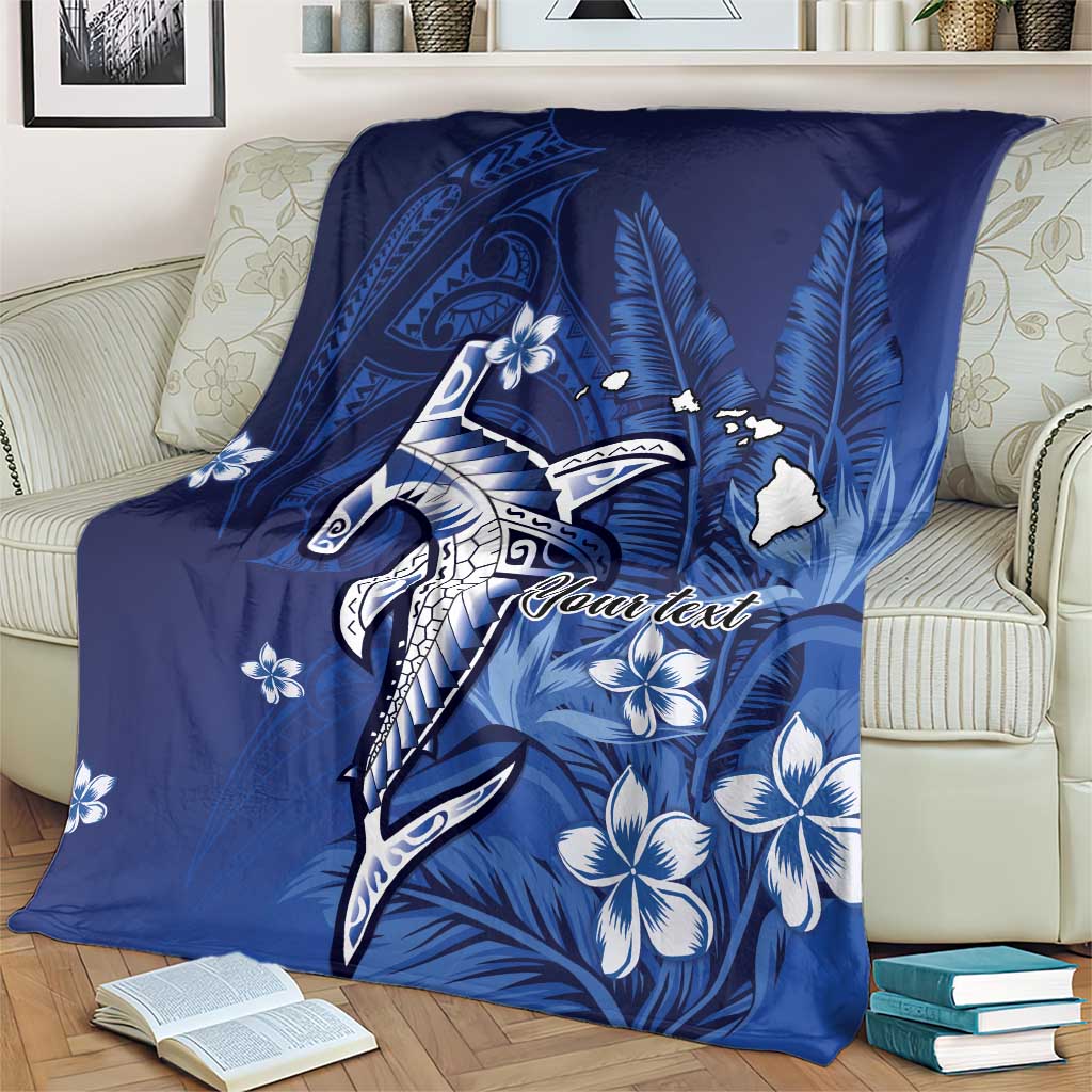 Personalized Hawaiian Maori Hammerhead Shark Blanket Polu Plumeria - Polynesian Pride