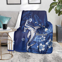 Personalized Hawaiian Maori Hammerhead Shark Blanket Polu Plumeria - Polynesian Pride