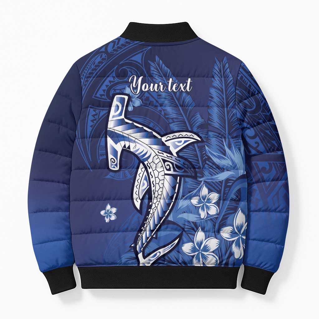 Personalized Hawaiian Maori Hammerhead Shark Bomber Puffer Jacket Polu Plumeria - Polynesian Pride